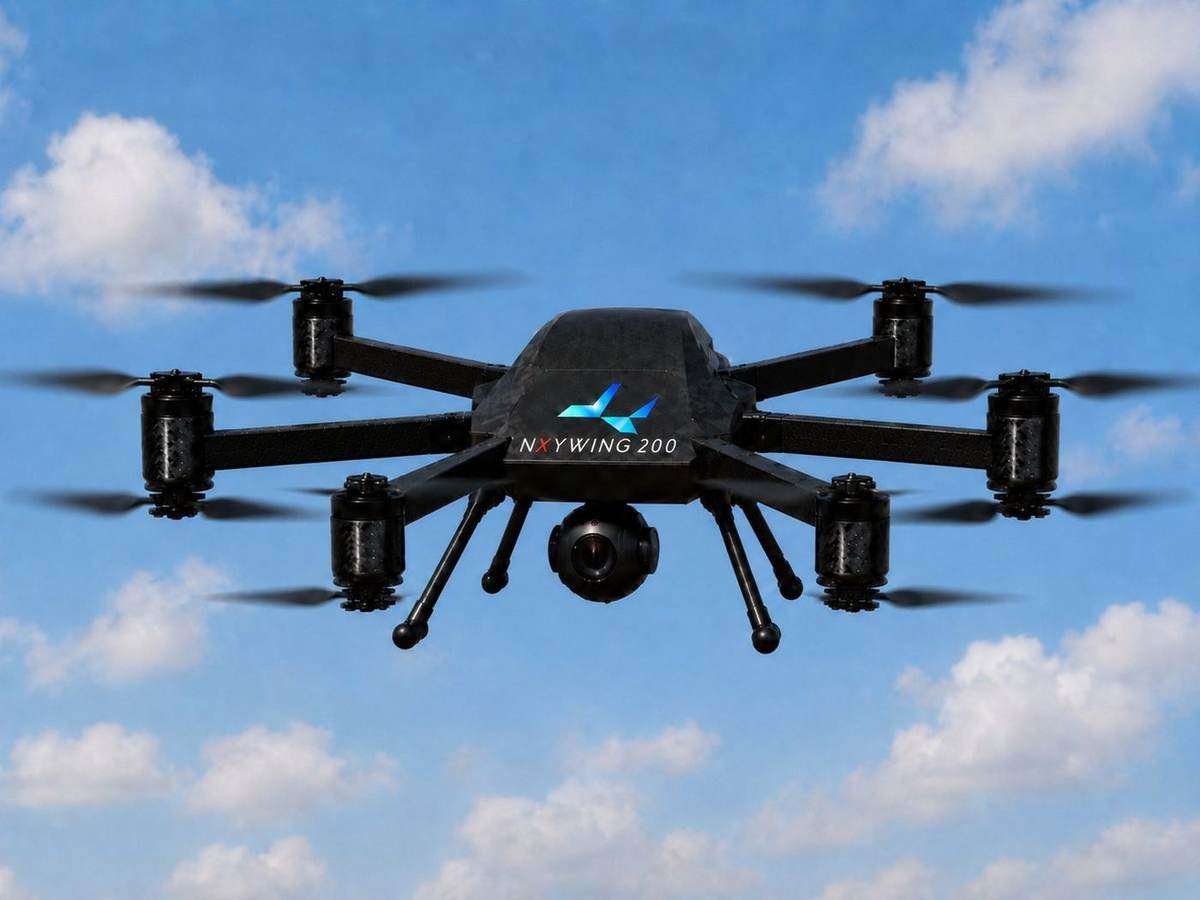NXYWING 200 hexarotor in flight against blue sky