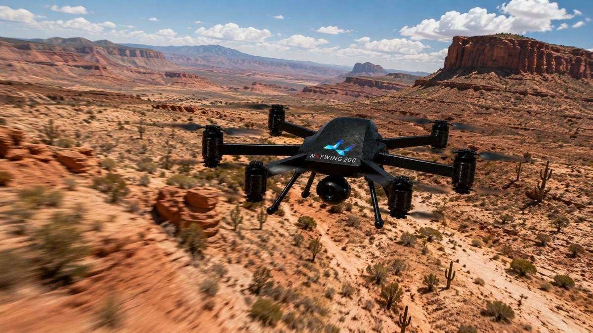 NXYWING 200 in flight over red rock canyon