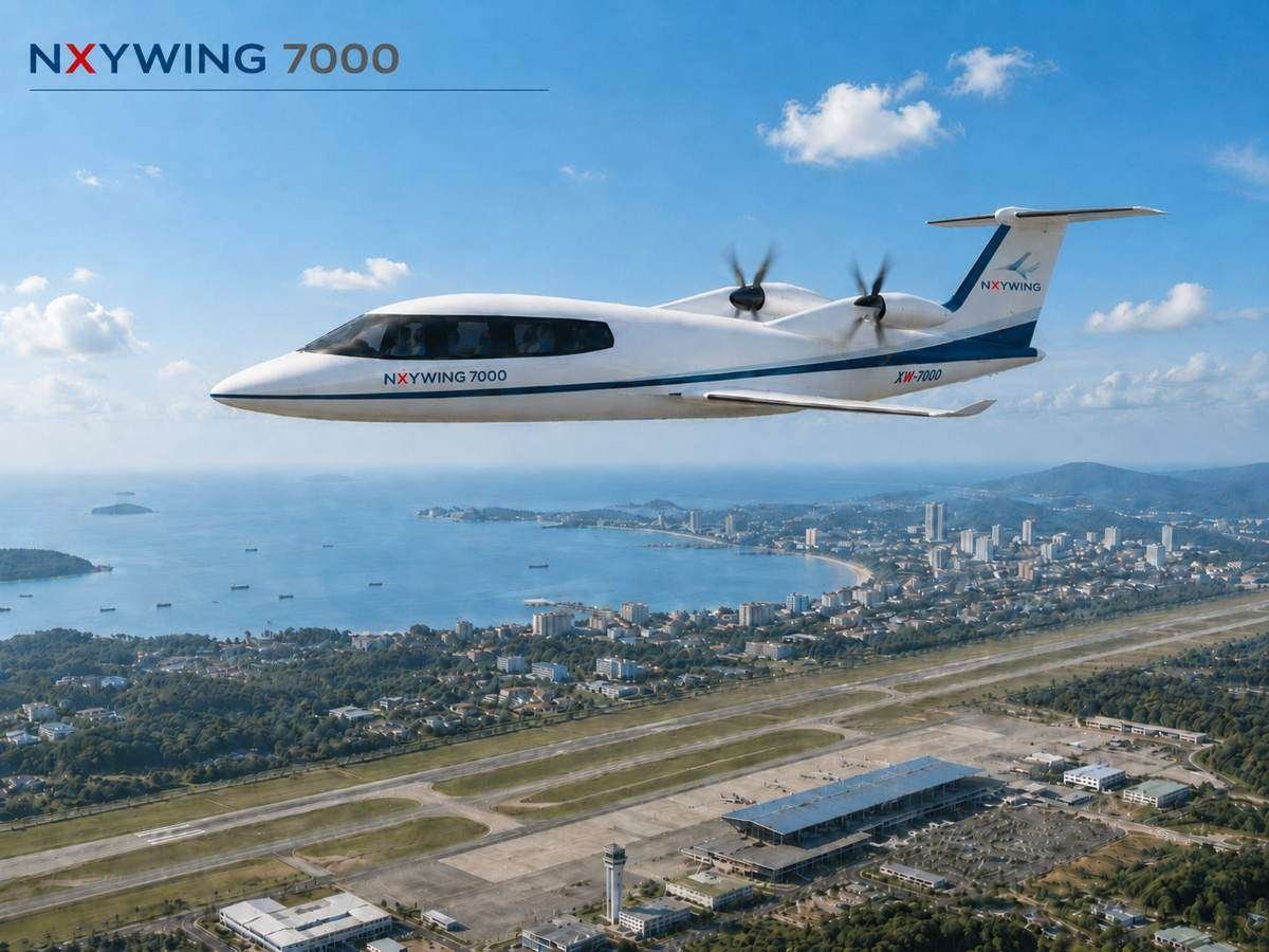 NXYWING 7000 XW-7000 turboprop in flight over coastline