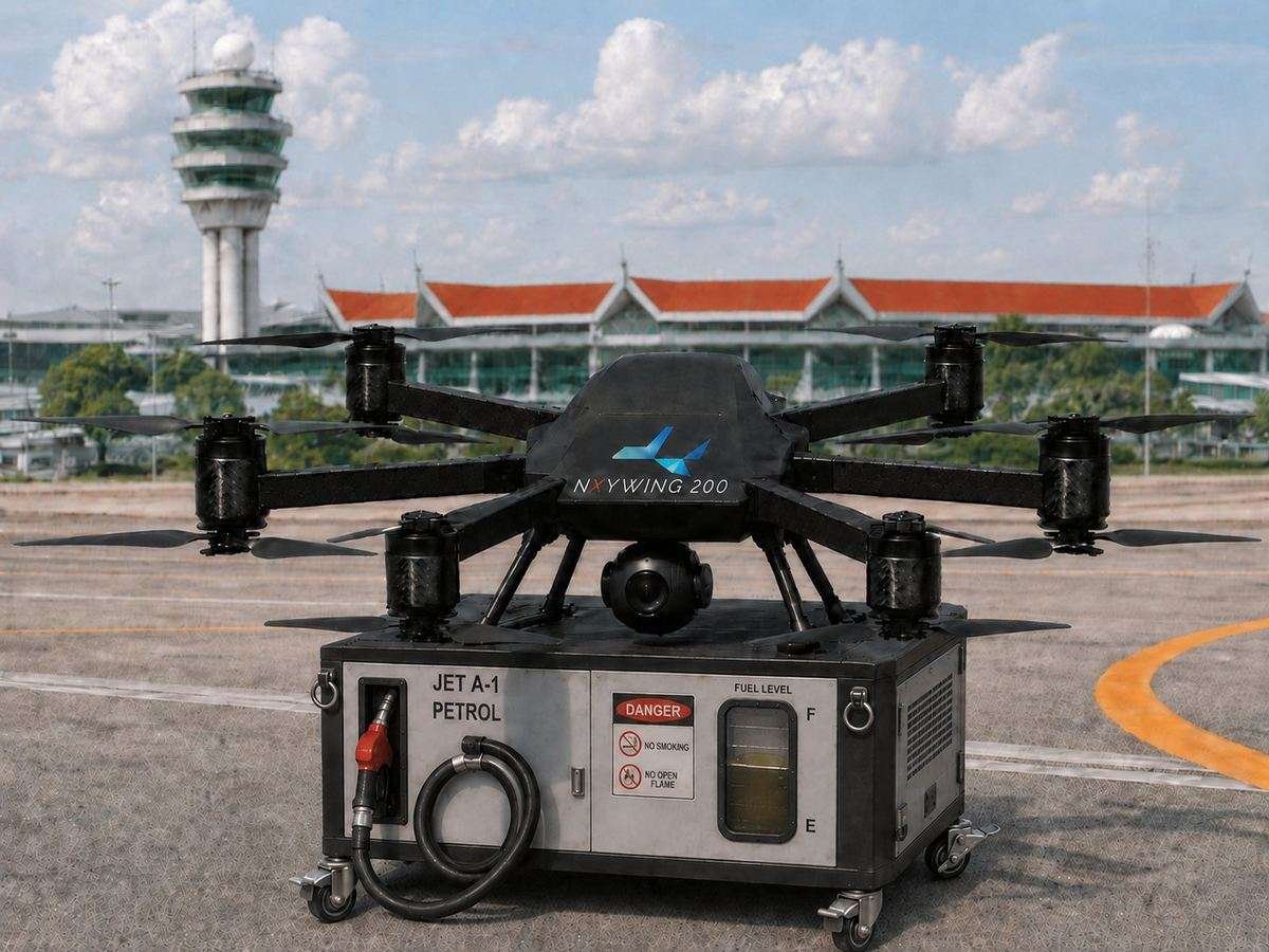 NXYWING 200 above a Jet A-1 petrol refueling cart on tarmac